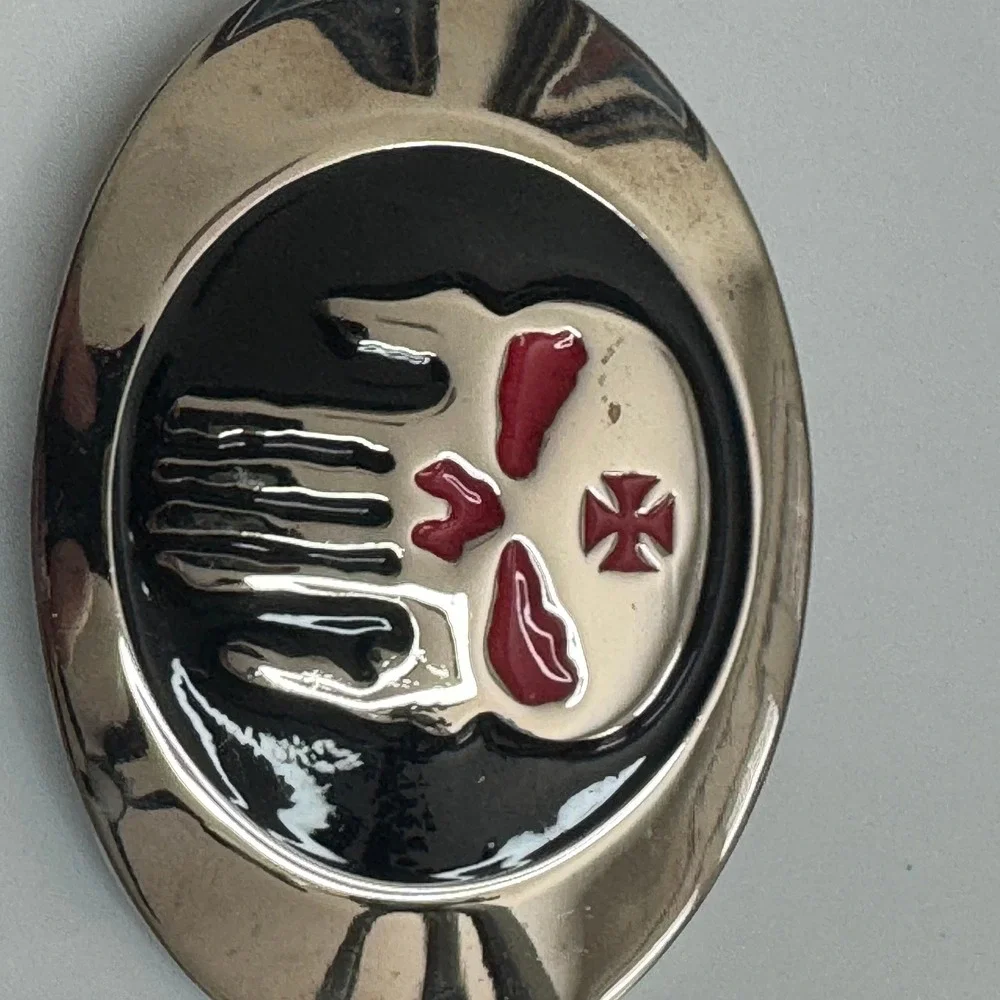 Punisher Skull Belt Buckle Metal Red Black Silver‎ Tone Oval